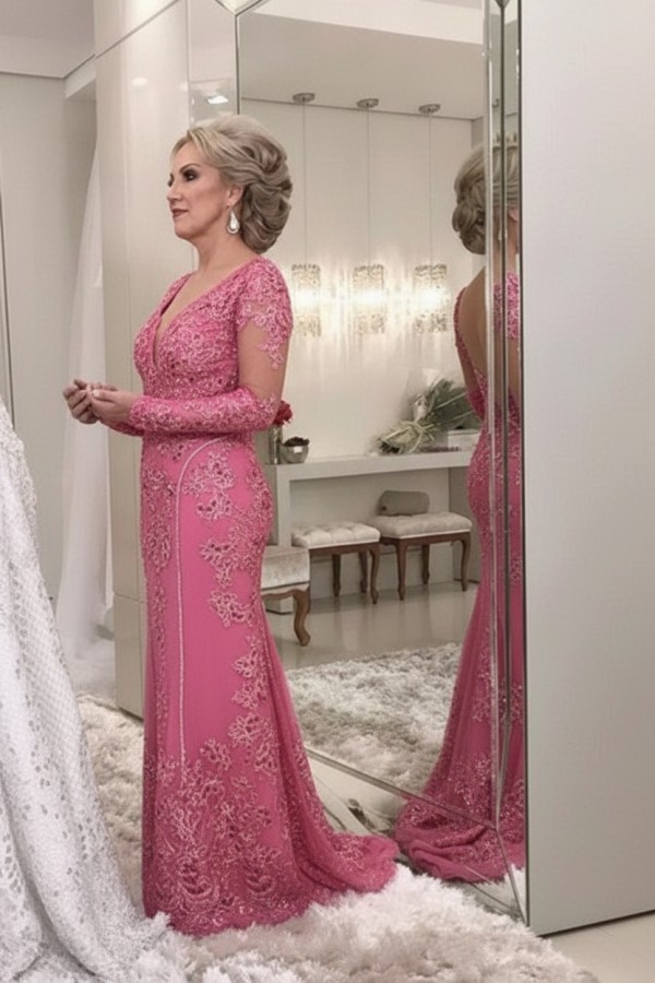 Golden Brautmutterkleider Spitze Mit Ärmel Günstig Abendkleider für Hochzeit Online