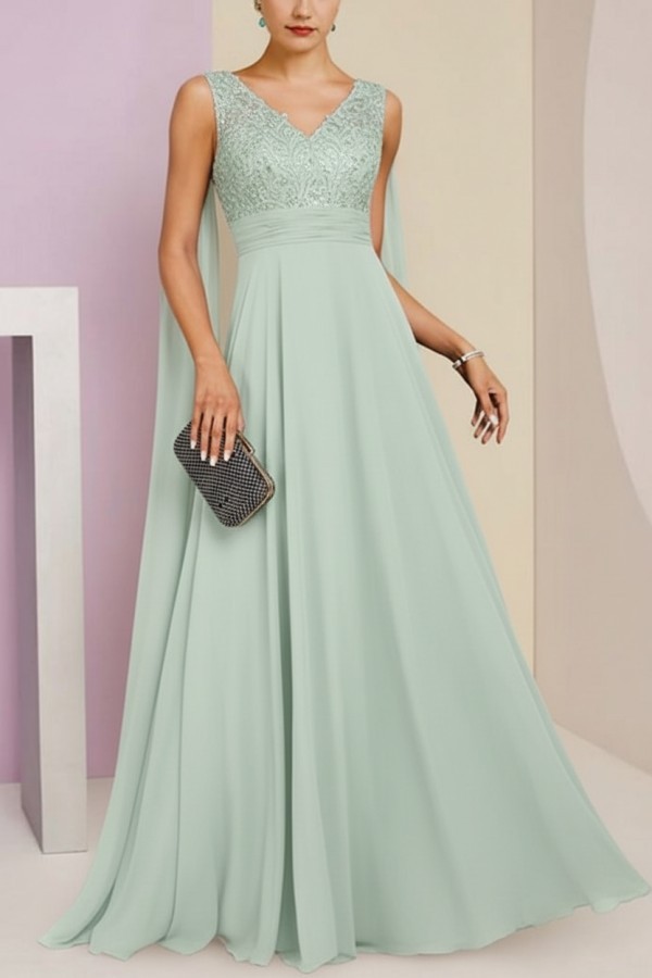 Brautmutterkleid Lang Blau Kleider für Brautmutter mit Ärmel