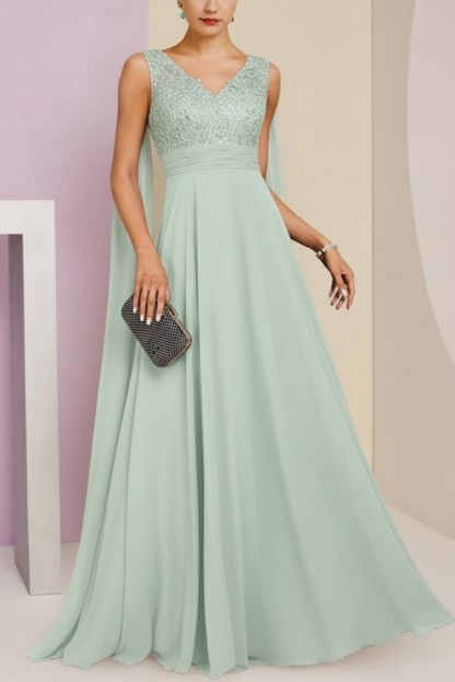 Brautmutterkleid Lang Blau Kleider für Brautmutter mit Ärmel