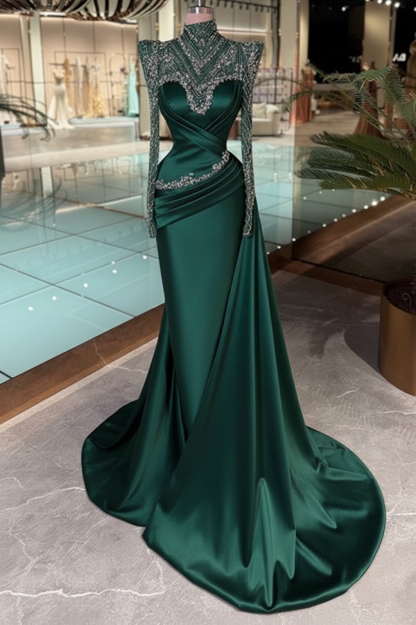 Schöne Abendkleider Lang Glitzer Lila Ballkleider mit Ärmel