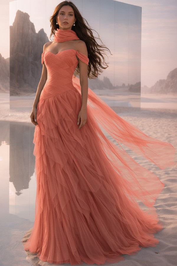  Tintenblau Abendkleider Lang Tüll Ballkleider Abiballkleider Online