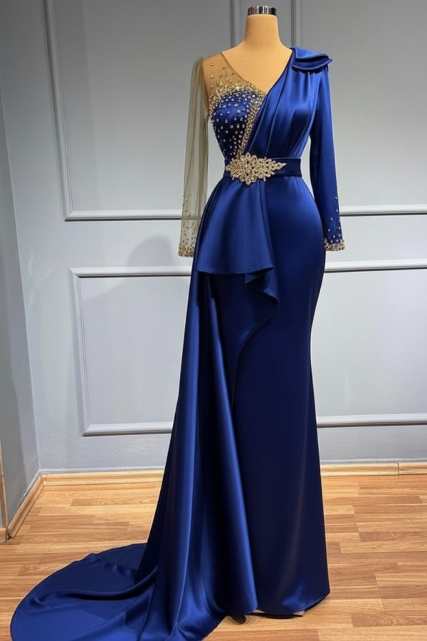 Olive Grün Abendkleider Lang Glitzer | Abiballkleider mit Ärmel