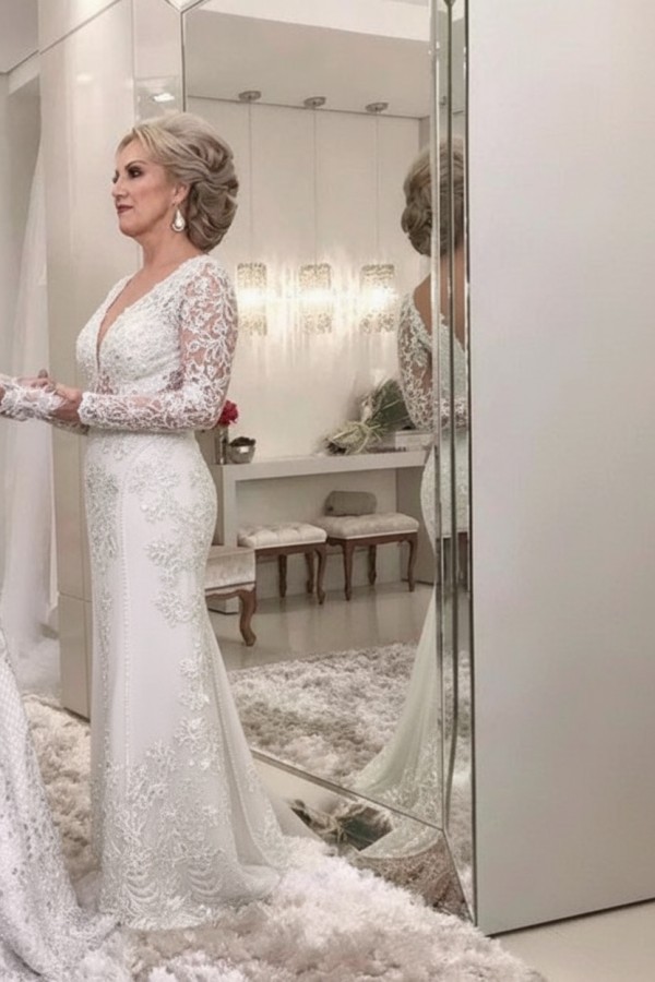 Golden Brautmutterkleider Spitze Mit Ärmel Günstig Abendkleider für Hochzeit Online