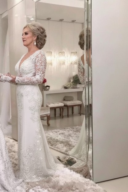 Golden Brautmutterkleider Spitze Mit Ärmel Günstig Abendkleider für Hochzeit Online