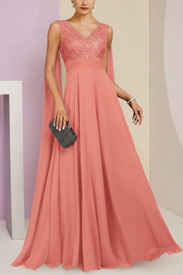 Brautmutterkleid Lang Blau Kleider für Brautmutter mit Ärmel