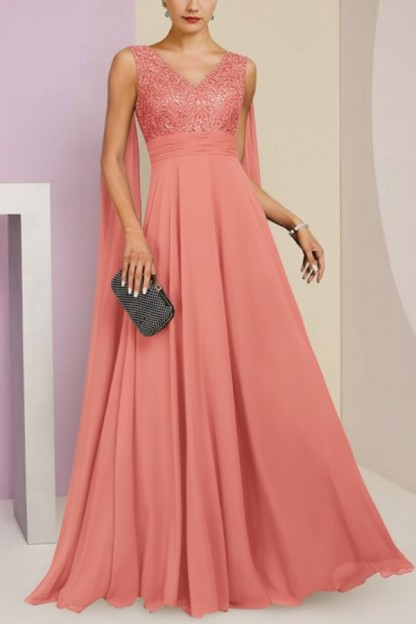 Brautmutterkleid Lang Blau Kleider für Brautmutter mit Ärmel