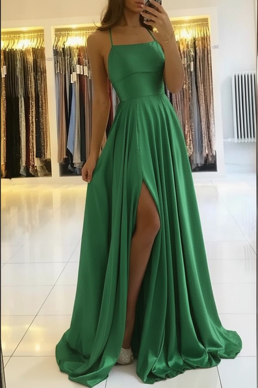 Schlichtes Abendkleid Lang Grün | Abiballkleider Günstig