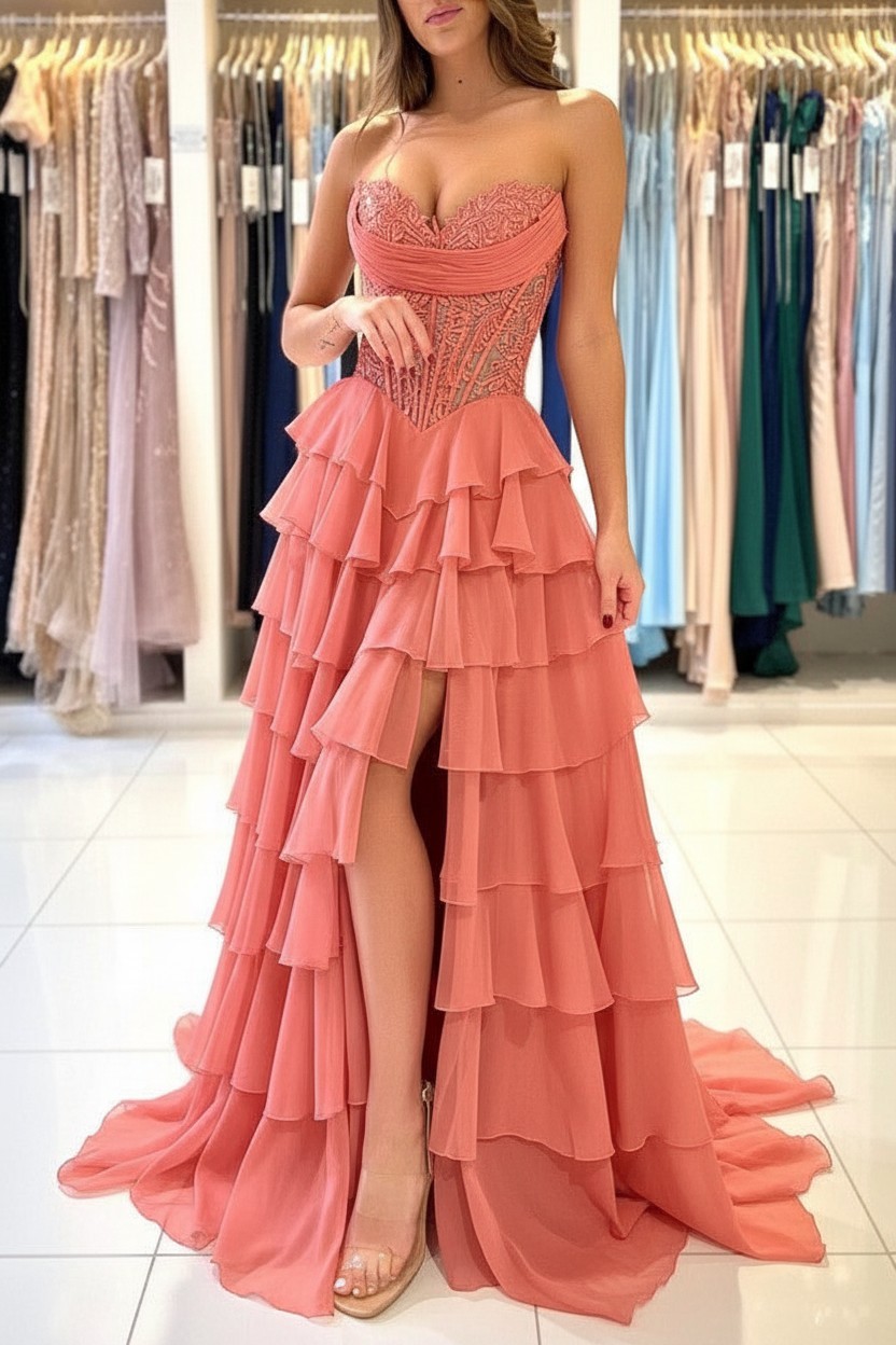 Elegante Abendkleider Lang Blau Ballkleider Mit Spitze