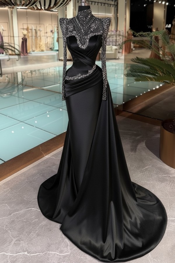 Schöne Abendkleider Lang Glitzer Lila Ballkleider mit Ärmel