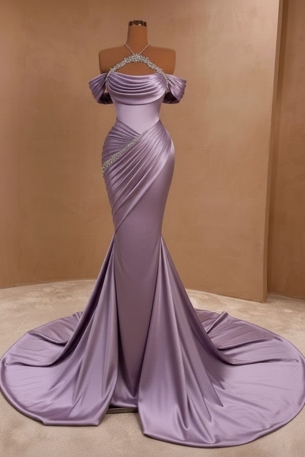 Silber Abendkleider Lang Meerjungfrau Stil Abiballkleider Ballkleid Mi