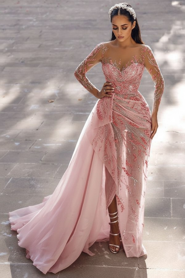 Blaues Abendkleid Lang Glitzer | Abiballkleider Spitze Mit Ärmel