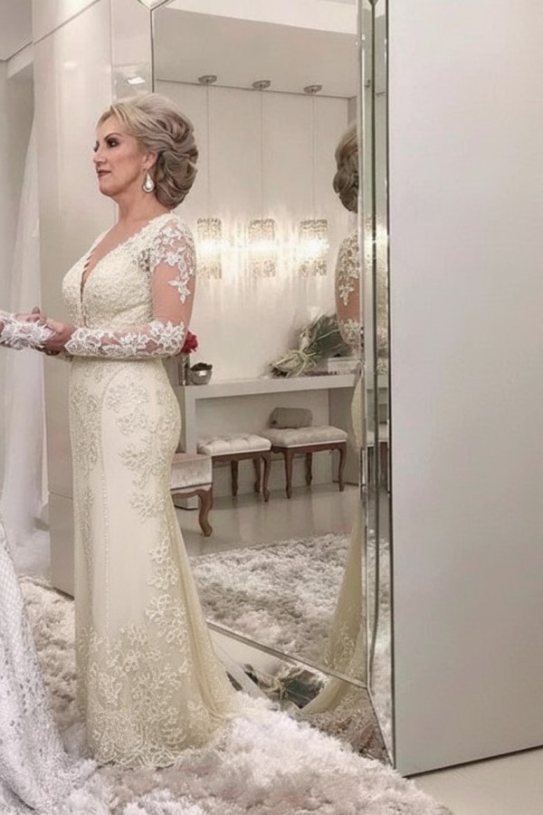 Golden Brautmutterkleider Spitze Mit Ärmel Günstig Abendkleider für Hochzeit Online