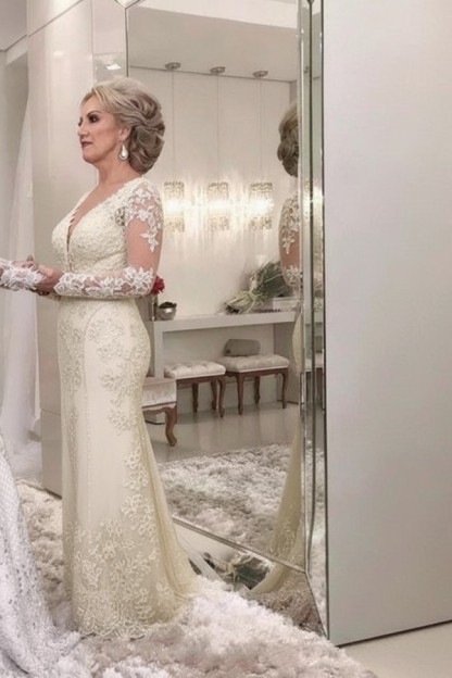 Golden Brautmutterkleider Spitze Mit Ärmel Günstig Abendkleider für Hochzeit Online