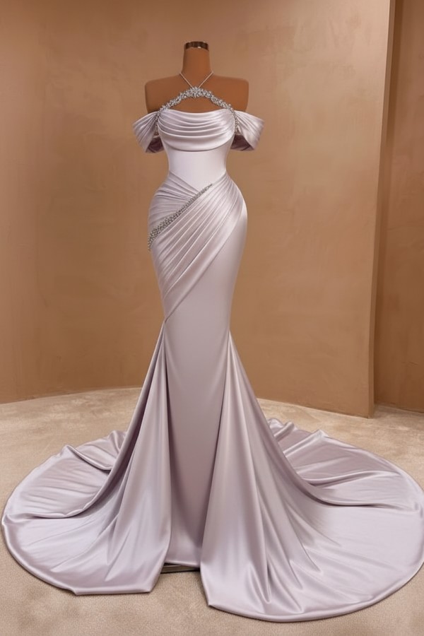 Silber Abendkleider Lang Meerjungfrau Stil Abiballkleider Ballkleid Mit Glitzer