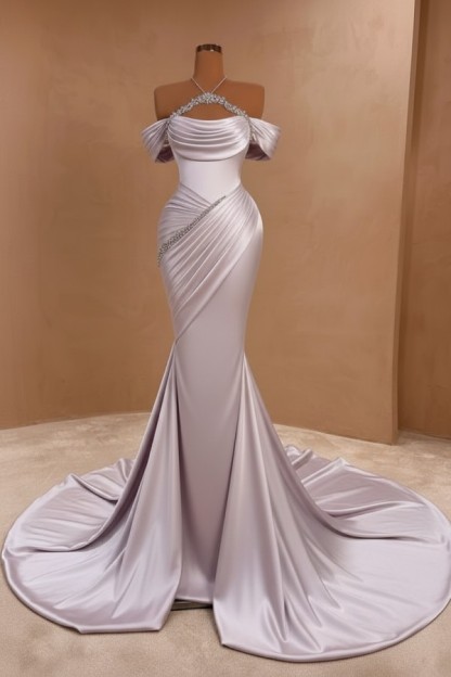 Silber Abendkleider Lang Meerjungfrau Stil Abiballkleider Ballkleid Mit Glitzer