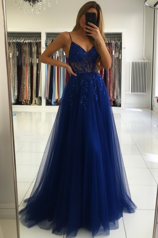 Luxus Abendkleider Blau | Abiballkleider Lang Glitzer