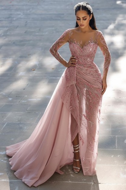 Blaues Abendkleid Lang Glitzer | Abiballkleider Spitze Mit Ärmel