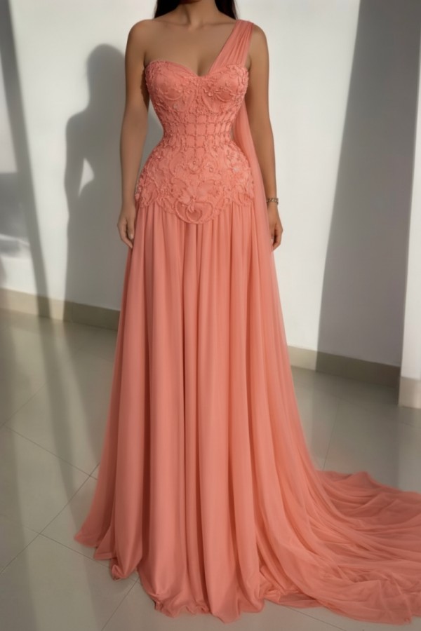 Schöne Abendkleider Lang Rosa Ballkleider mit Spitze