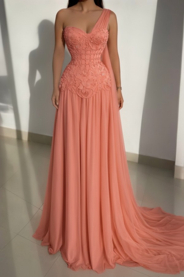 Schöne Abendkleider Lang Rosa Ballkleider mit Spitze