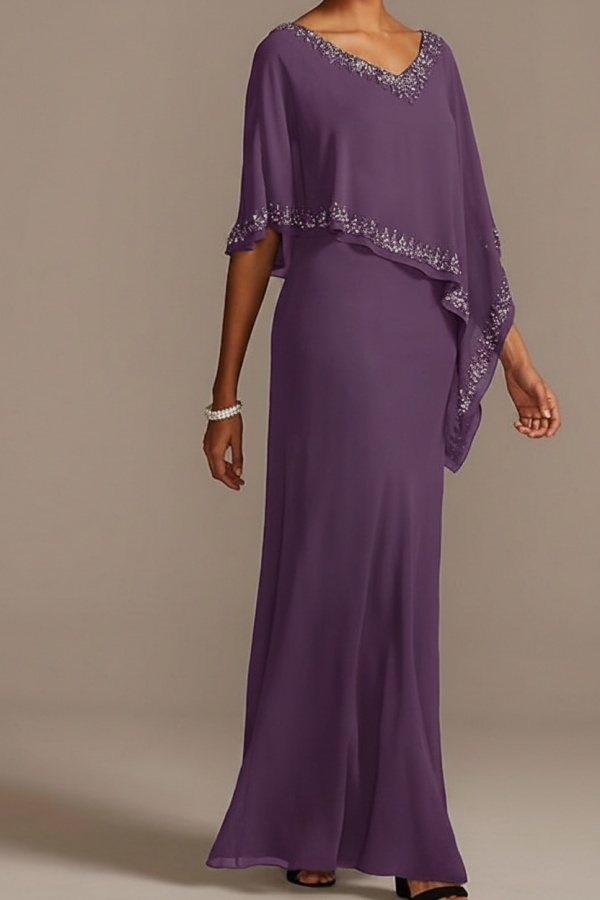 Grau Brautmutterkleider Lang Chiffon | Kleider für Brautmutter mit Stola