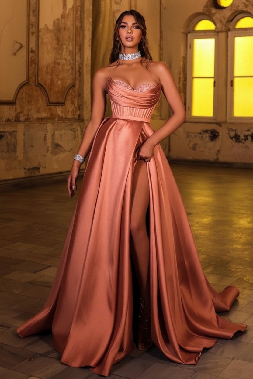 Schöne Abendkleider Lang Braun | Günstig Abiballkleider Schlicht