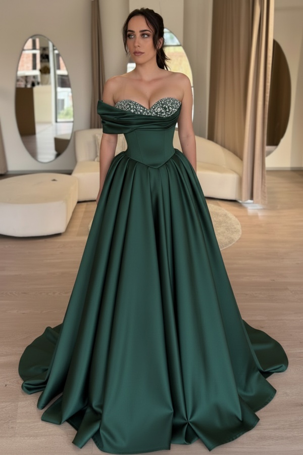 Emerald Grüne Abendkleider Lang Mit Glitzer Ballkleider Günstig