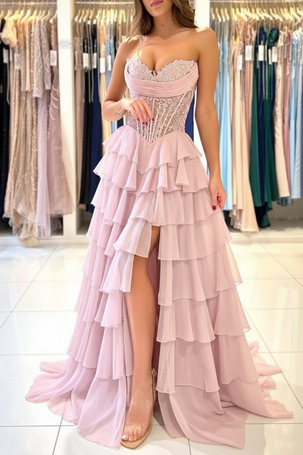 Elegante Abendkleider Lang Blau Ballkleider Mit Spitze