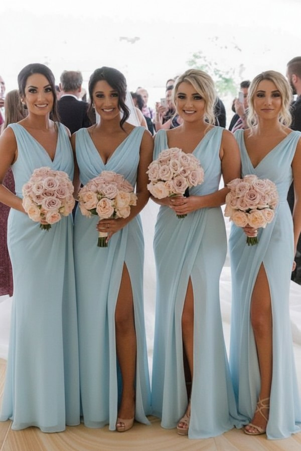 Elegante Brautjungfernkleider Lang Chiffon | Kleider für Brautjungfern