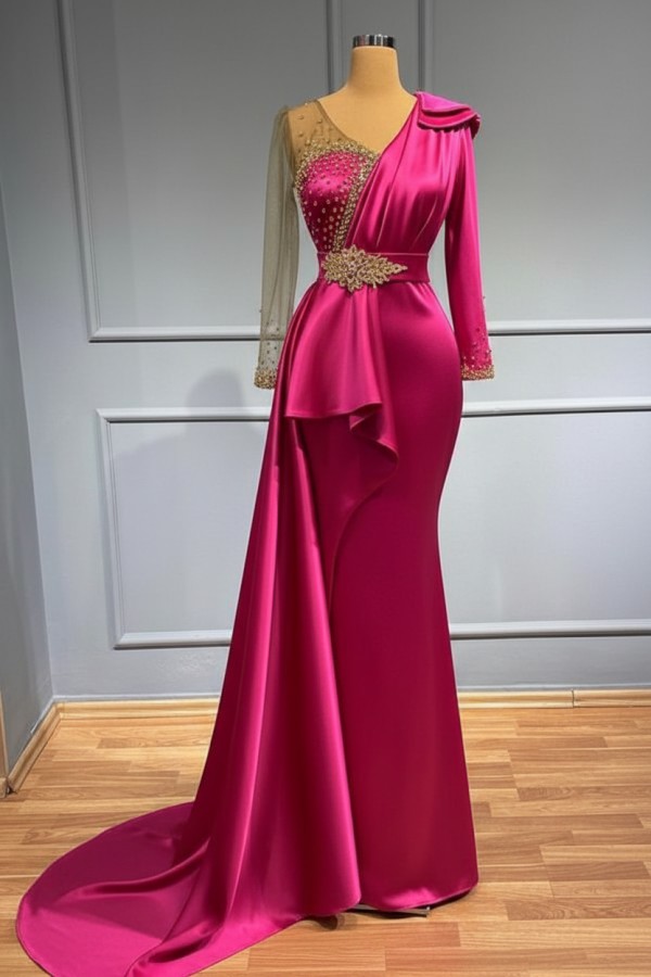 Olive Grün Abendkleider Lang Glitzer | Abiballkleider mit Ärmel