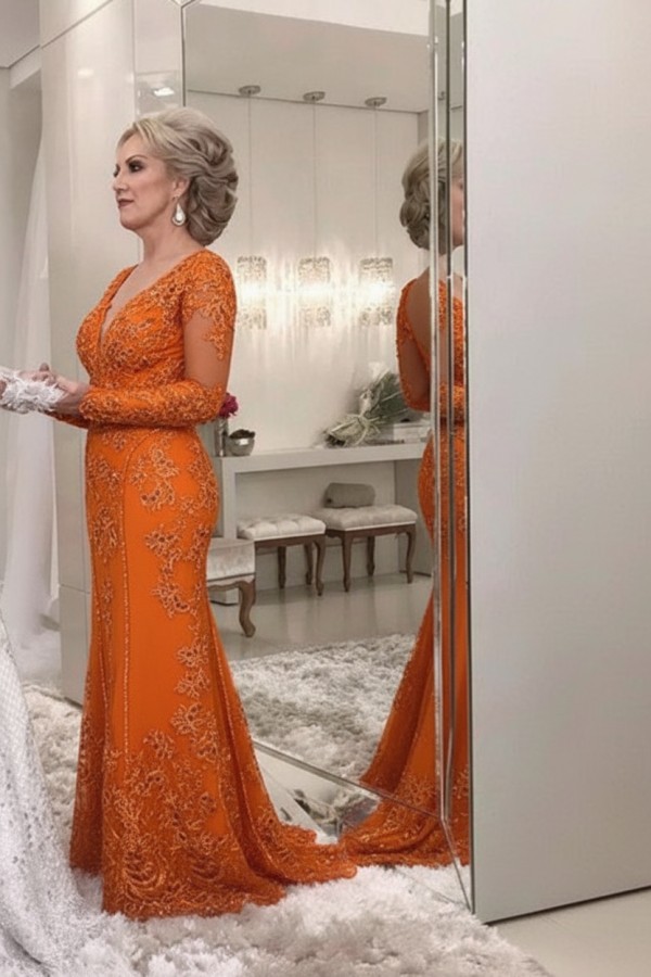 Golden Brautmutterkleider Spitze Mit Ärmel Günstig Abendkleider für Hochzeit Online