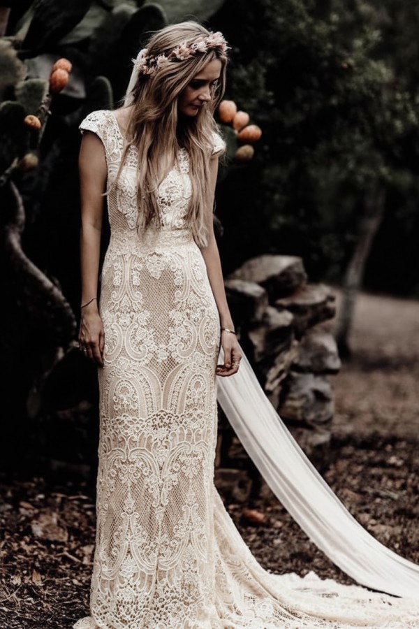 Elegante Boho Hochzeitskleider Mit Spitze Brautkleider Meerjungfrau Stil