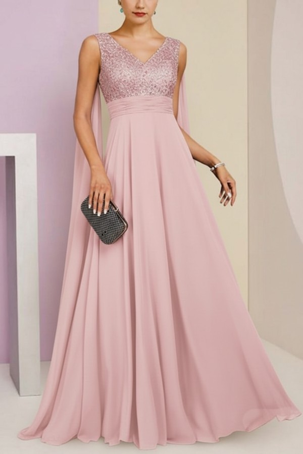 Brautmutterkleid Lang Blau Kleider für Brautmutter mit Ärmel