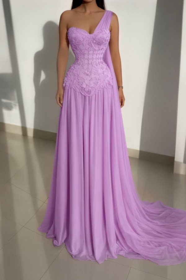 Schöne Abendkleider Lang Rosa Ballkleider mit Spitze