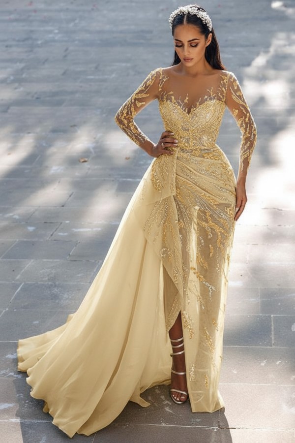 Blaues Abendkleid Lang Glitzer | Abiballkleider Spitze Mit Ärmel