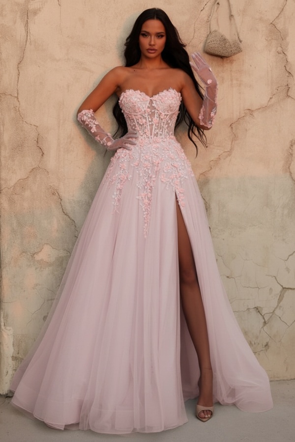 Himmel Blaues Abendkleid Lang Spitze Ballkleid Abendmoden Online