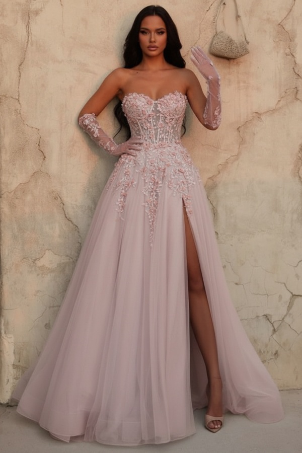Himmel Blaues Abendkleid Lang Spitze Ballkleid Abendmoden Online