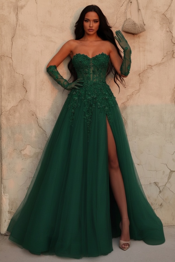 Himmel Blaues Abendkleid Lang Spitze Ballkleid Abendmoden Online