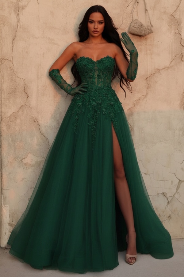 Himmel Blaues Abendkleid Lang Spitze Ballkleid Abendmoden Online