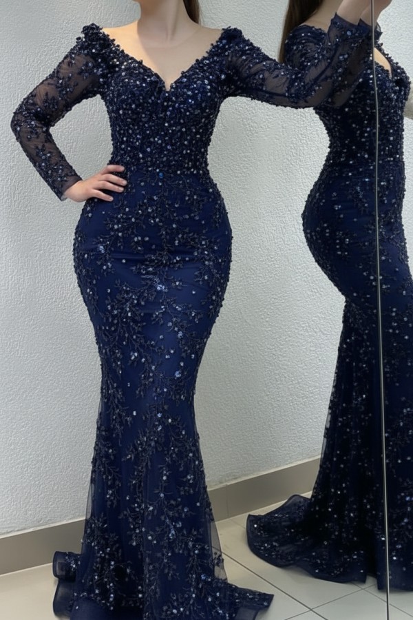 Schöne Abendkleider Lang Gold | Spitze Abiballkleider mit Glitzer