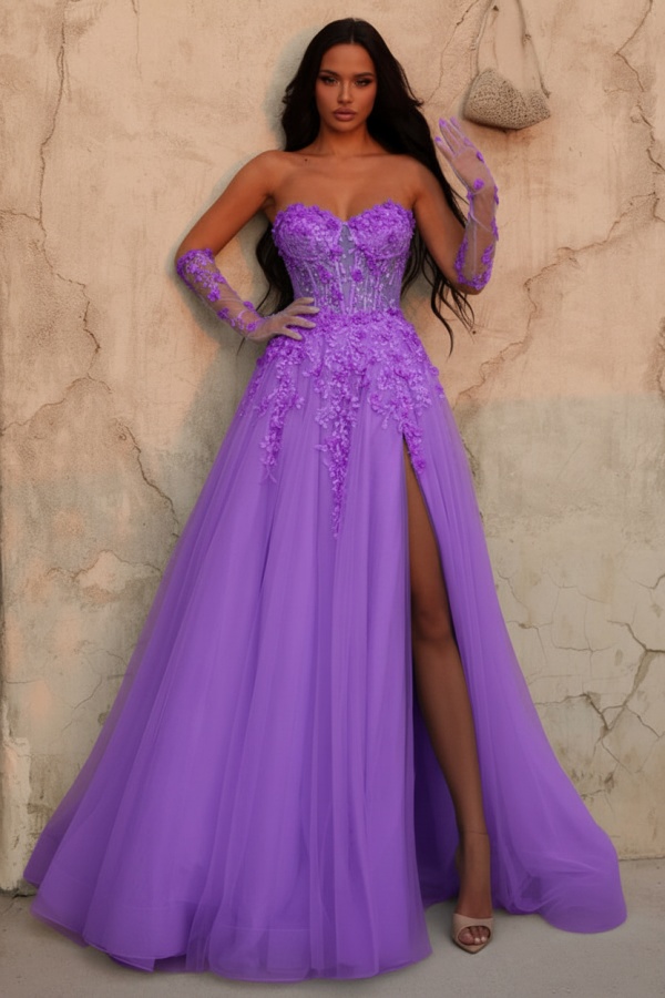 Himmel Blaues Abendkleid Lang Spitze Ballkleid Abendmoden Online