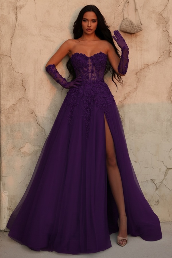Himmel Blaues Abendkleid Lang Spitze Ballkleid Abendmoden Online