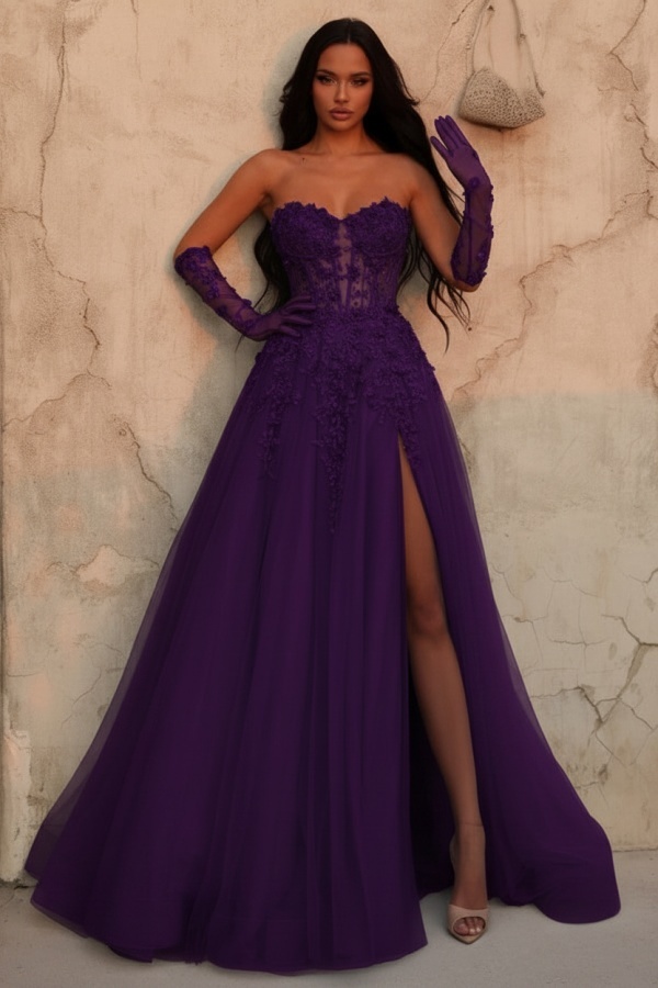 Himmel Blaues Abendkleid Lang Spitze Ballkleid Abendmoden Online