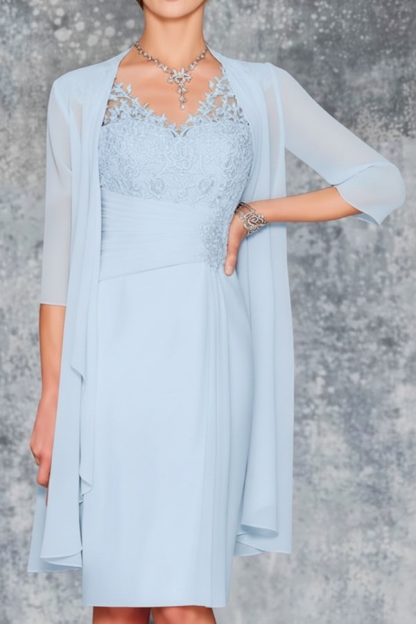 Mint Brautmutterkleid Kurz Chiffon | Kurze Brautmutterkleider mit Jacke