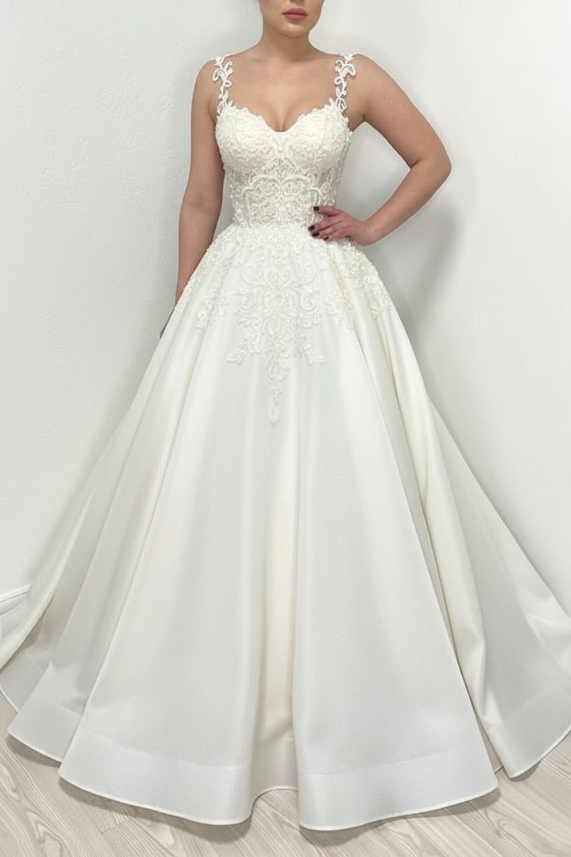 Designer Brautkleider A Linie Mit Spitze | Satin Hochzeitskleider Schwarz