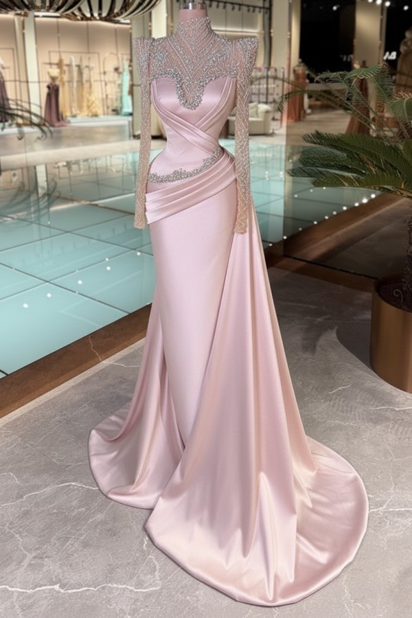 Schöne Abendkleider Lang Glitzer Lila Ballkleider mit Ärmel