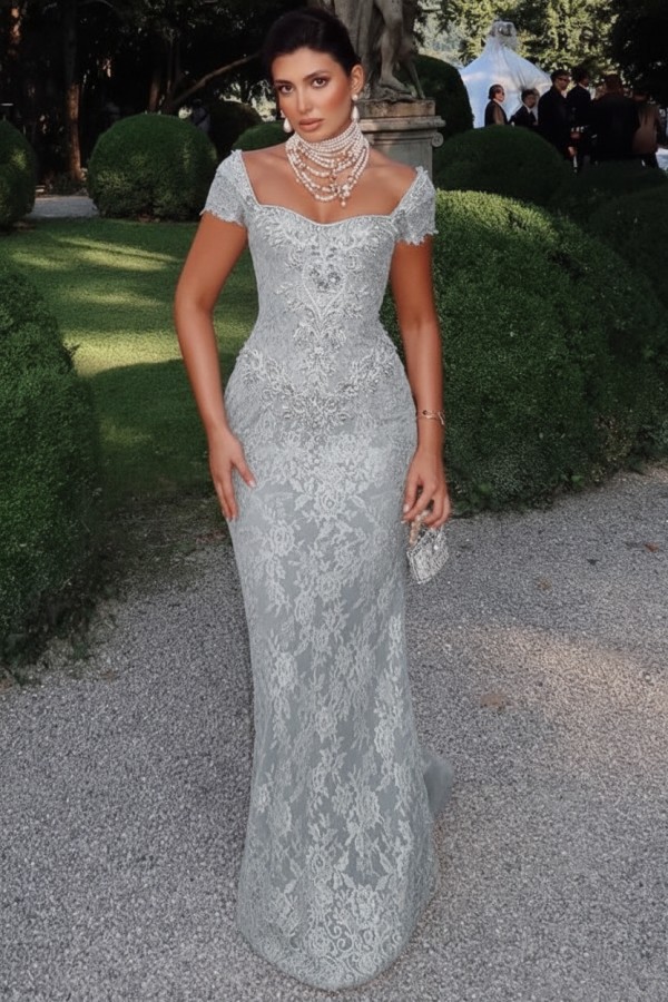 Designer Abendkleider Lang Spitze Ballkleider mit Glitzer