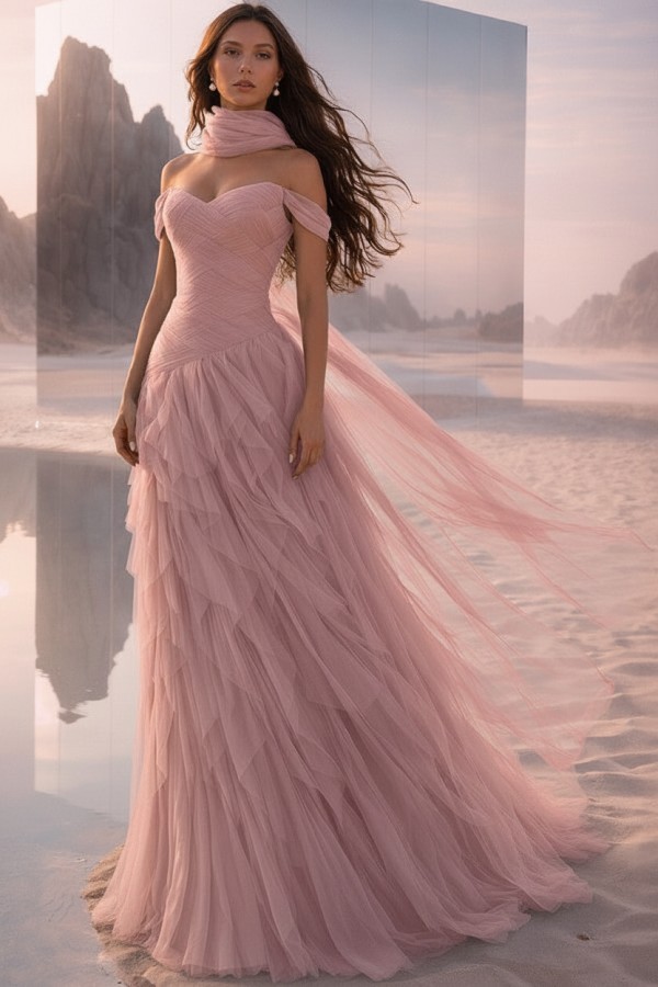  Tintenblau Abendkleider Lang Tüll Ballkleider Abiballkleider Online