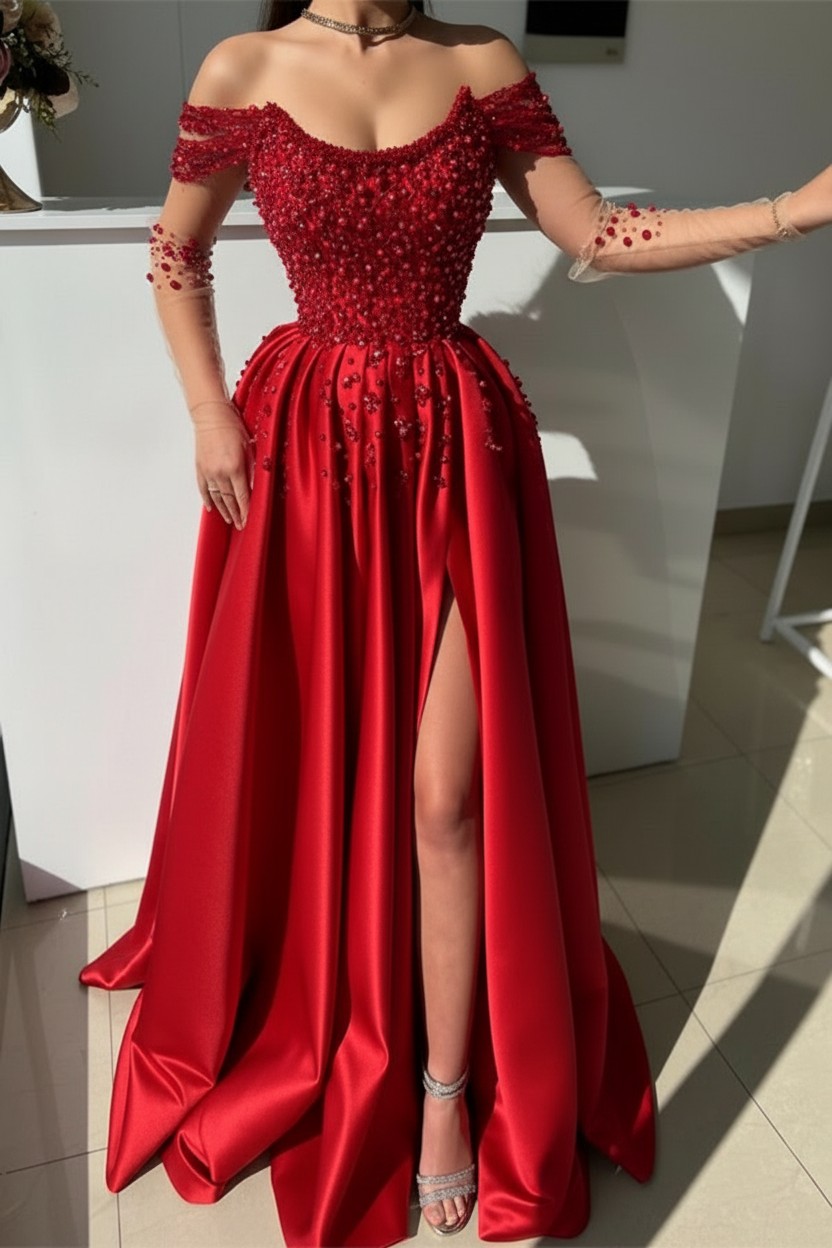 Dunsty Rosa Abendkleider Lang Günstig | Abiballkeider mit Glitzer