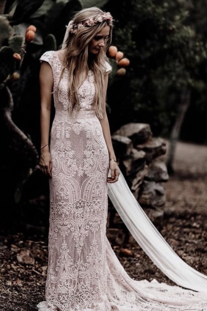 Elegante Boho Hochzeitskleider Mit Spitze Brautkleider Meerjungfrau Stil