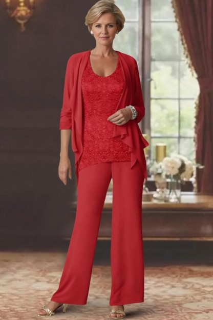 Silber Brautmutter Hosenanzug Chiffon Brautmutterkleider mit Spitze